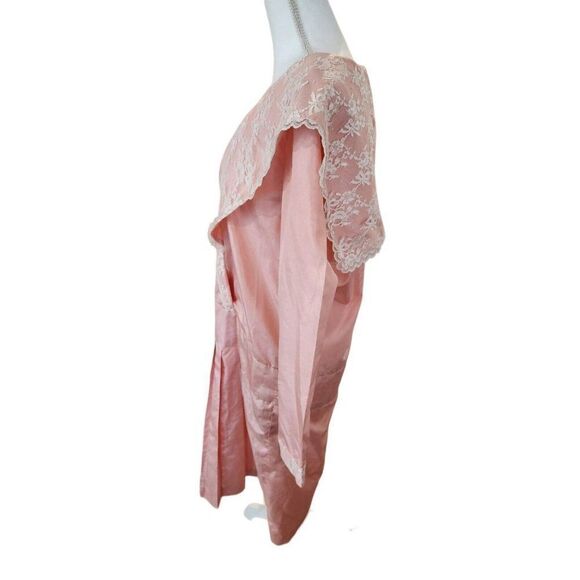 Vintage 80s Pretty In Pink Long Sleeve Maxi Lace Dress L Modest Prairie Bib - Picture 3 of 6